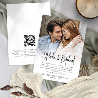 Informal Photo Overlay Script QR Code Boho Wedding Save The Date