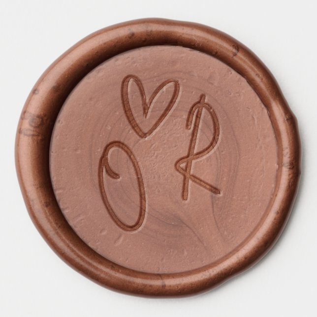 Informal Script Initials Heart Monogram Wedding Wax Seal Sticker (Front)