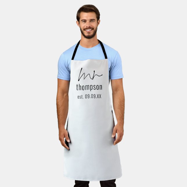 Informal Script Mr Name Wedding Date  Apron (Worn)