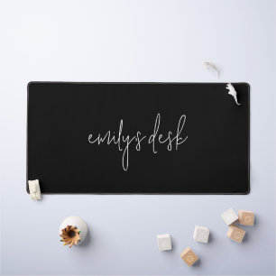Informal Script Name Plain Black Desk Mat