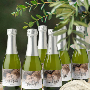 Informal Script Names Cheers Photo Wedding Favor Sparkling Wine Label