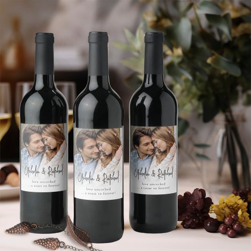 Informal Script Names Motto Photo Overlay Wedding Wine Label