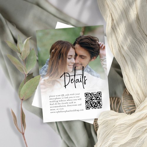 Informal Script Photo Overlay QR Wedding Details Enclosure Card