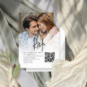Informal Script Photo Overlay QR Wedding RSVP Enclosure Card