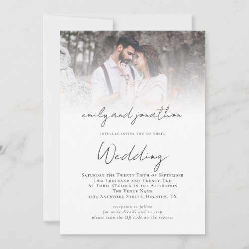 Informal Script QR Code Photo Overlay Wedding Invitation