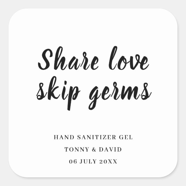 Informal Script Wedding Favor Hand Sanitizer Square Sticker (Front)