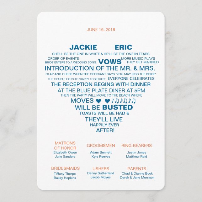 Informal Wedding Program Fan (Front)