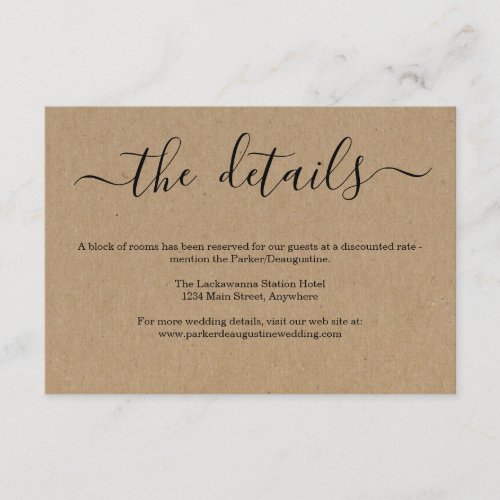 Information / Details Enclosure Card - Rustic Kraf - Use a wonderfully rustic kraft backdrop to communicate all your wedding details.