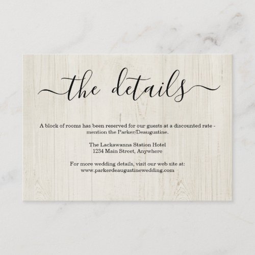 Information / Details Enclosure Card - Rustic Wood - Use a wonderfully rustic wood backdrop to communicate all your wedding details.