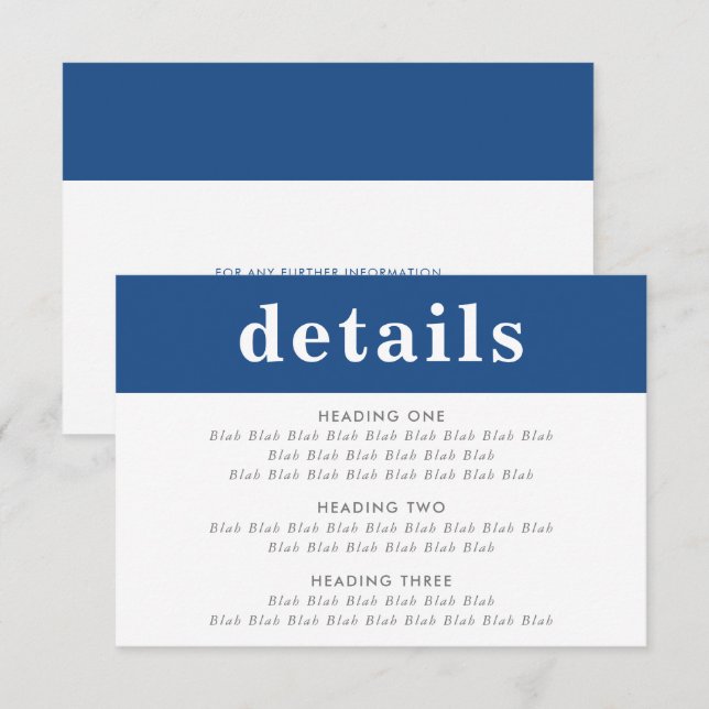 INFORMATION DETAILS modern bold boy navy blue Invitation (Front/Back)