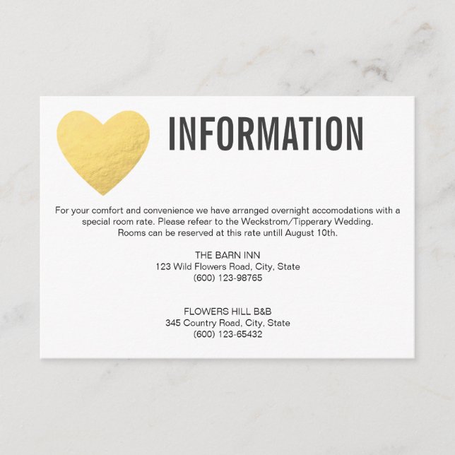 INFORMATION  enclosure card | Wedding | Gold heart (Front)