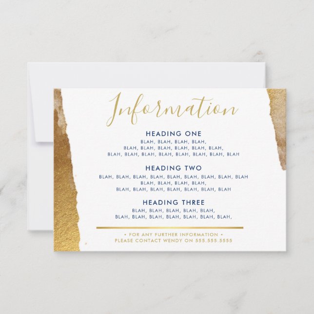 INFORMATION ENCLOSURE modern luxe gilded gold blue Thank You Card (Front)