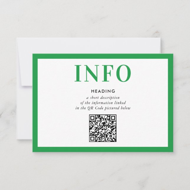 INFORMATION INSERT modern kelly green QR Code Invitation (Front)