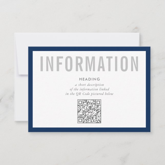 INFORMATION INSERT modern minimal QR Code navy Invitation (Front)