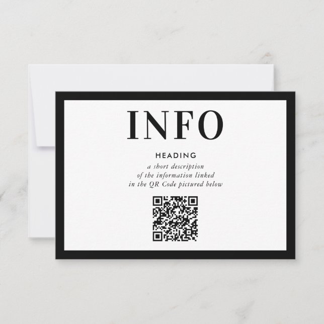 INFORMATION INSERT simple modern black QR Code Invitation (Front)