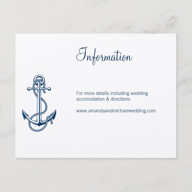 Information Nautical Wedding Card | Anchor blue (Front)