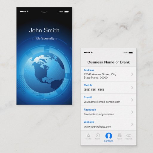 Customizable Information Technology - Cool iPhone iOS Design Business Card Template