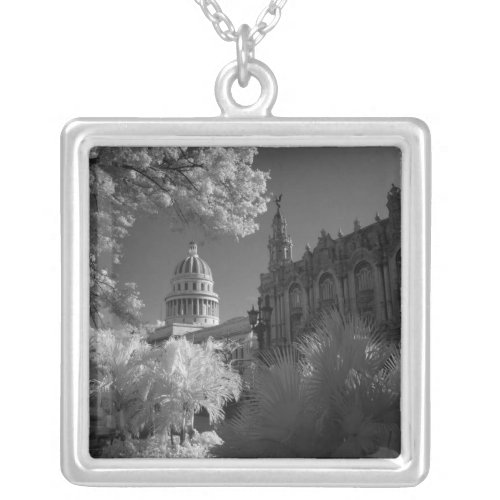 Infra red of Capitol building dome in Havana Silver Plated Necklace