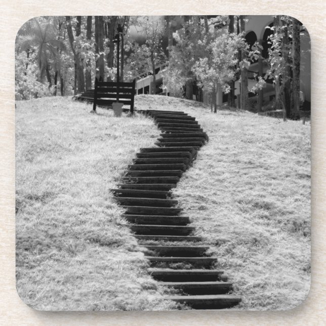 Infra red of trees buildings and trails in Las Drink Coaster (Front)