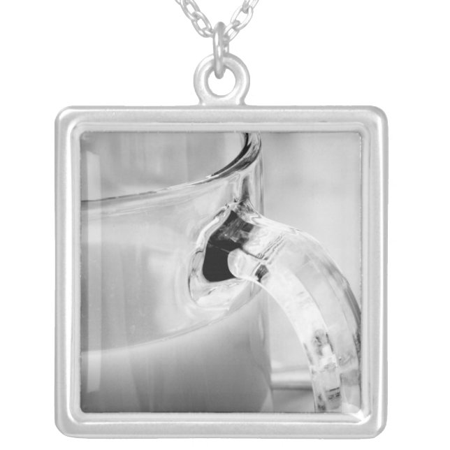Infrared, Black & White,cup, glass, coffee, Silver Plated Necklace (Front)