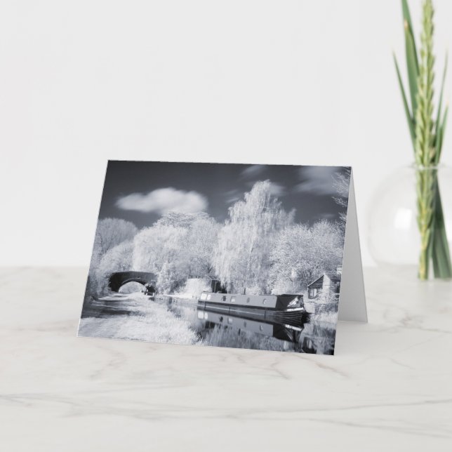 Infrared Narrowboat Moored on Oxford Canal Card (Front)