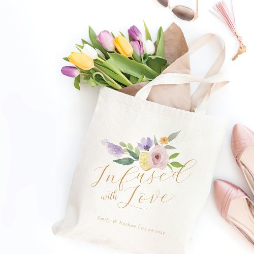 Infused With Love Citrus  Floral Wedding Monogram Tote Bag