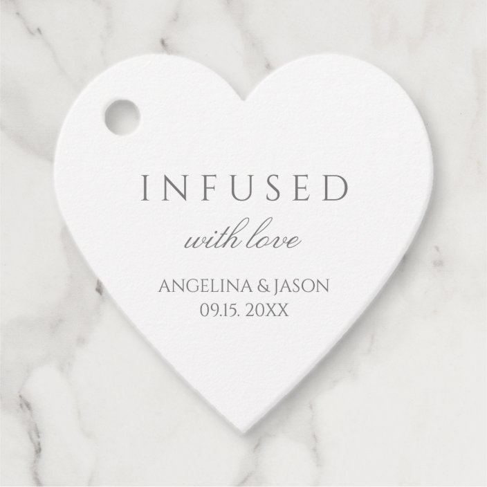 Infused With Love Minimal Grey White Wedding Favor Tags
