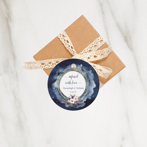 Infused With Love Navy Blue Floral Watercolor Favor Tags