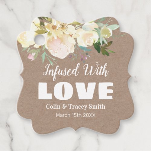 Infused With Love Rustic Kraft Pink Floral Wedding Favor Tags