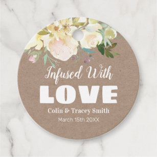 Infused With Love Rustic Kraft Pink Floral Wedding Favor Tags