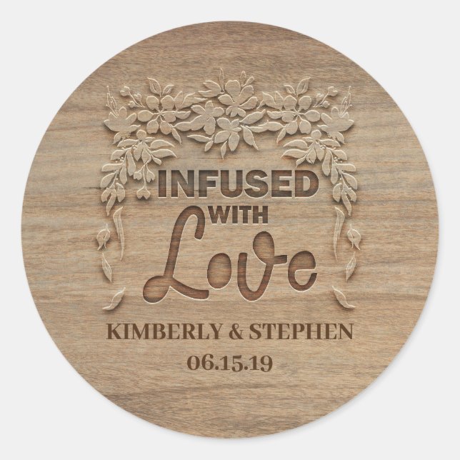 Infused With Love Rustic Wedding Classic Round Sticker (Front)