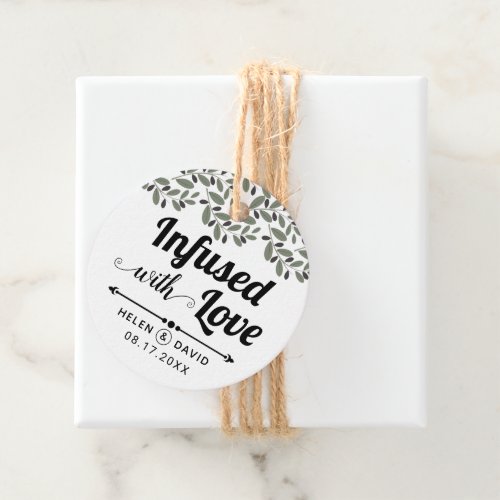 Infused with love typography olive oil wedding favor tags