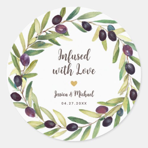  Infused with Love Wreath Olive Oil Wedding Favors Classic Round Sticker