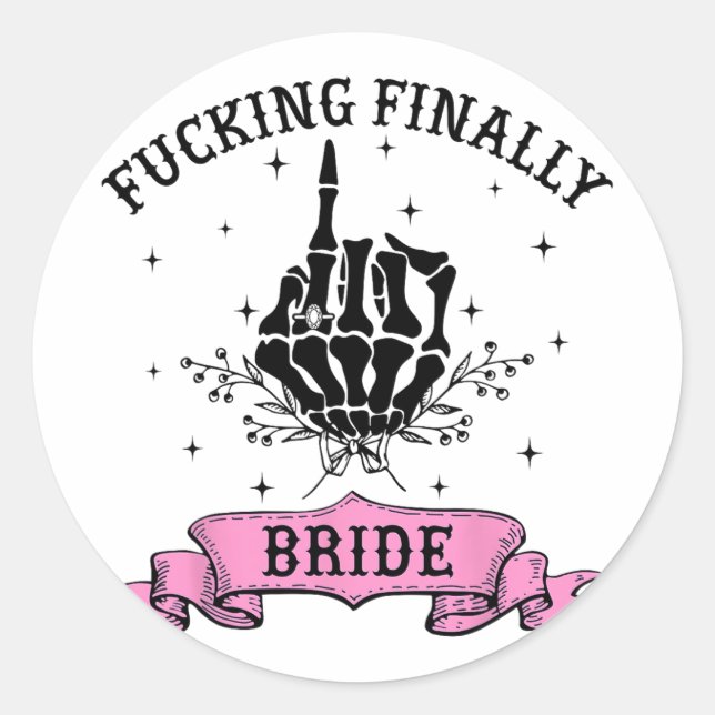 Ing Finally Bride Skeleton Hand Halloween Bachelor Classic Round Sticker (Front)