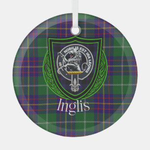Inglis Scottish Clan Tartan & Crest Glass Ornament