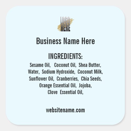 Ingredient list with Logo website on Light Blue Square Sticker