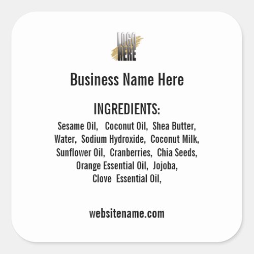 Ingredient list with Logo website on White Square Sticker