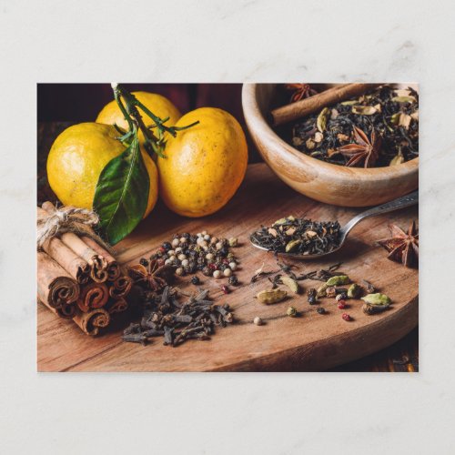 Ingredients for masala chai postcard