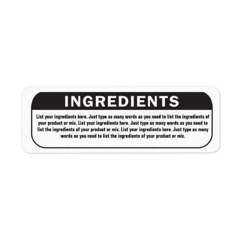 Ingredients list for products label