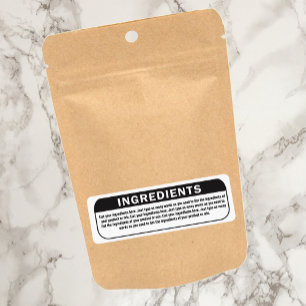 Ingredients list for products label