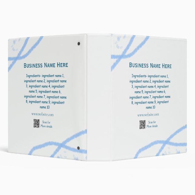 Ingredients name add business name website QR code 3 Ring Binder (Background)