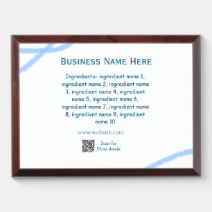 Ingredients name add business name website QR code Award Plaque