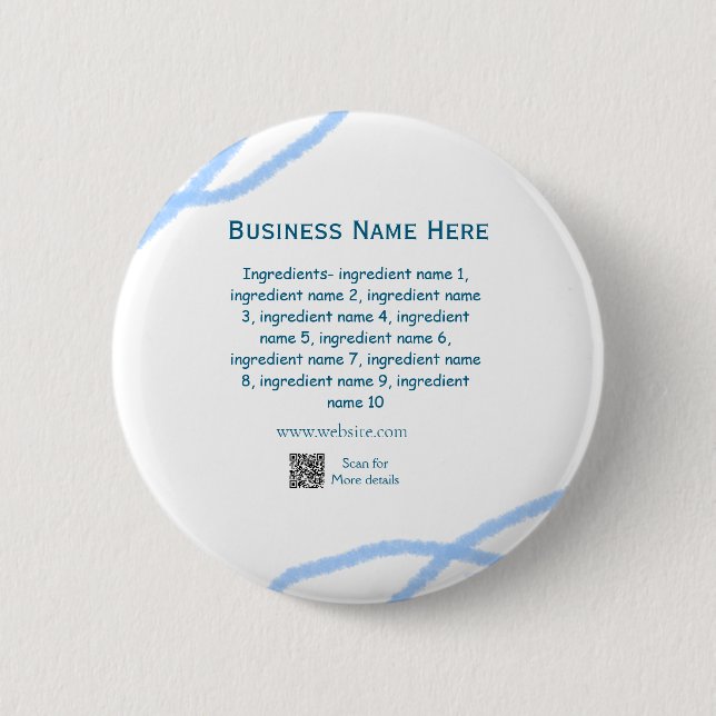 Ingredients name add business name website QR code Button (Front)