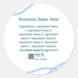 Ingredients name add business name website QR code Classic Round Sticker