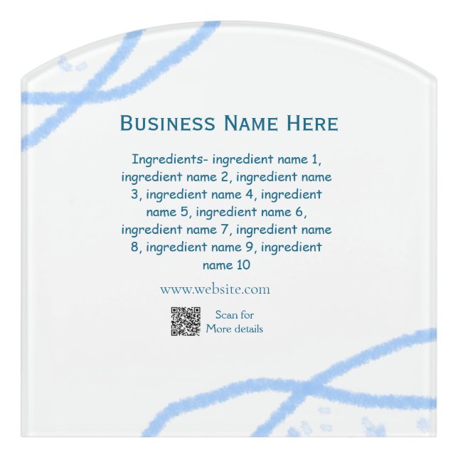 Ingredients name add business name website QR code Door Sign (Contour Front)