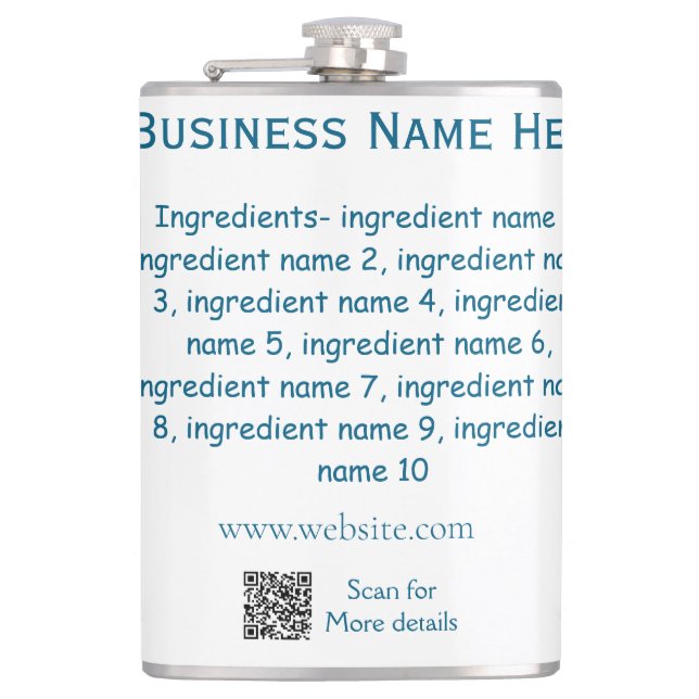 Ingredients name add business name website QR code Flask (Front)