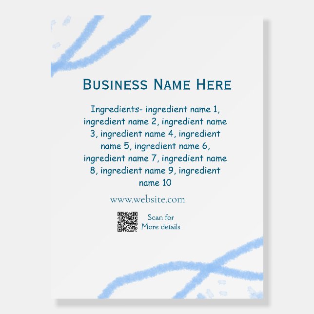Ingredients name add business name website QR code Foam Board (Front)