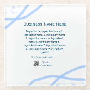 Ingredients name add business name website QR code Glass Coaster