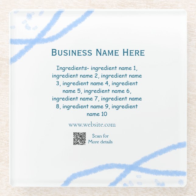 Ingredients name add business name website QR code Glass Coaster (Front)