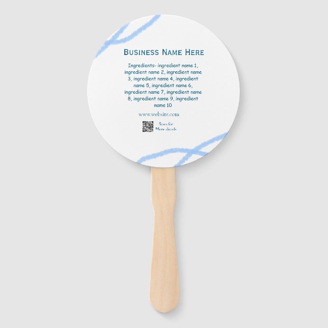 Ingredients name add business name website QR code Hand Fan (Front)